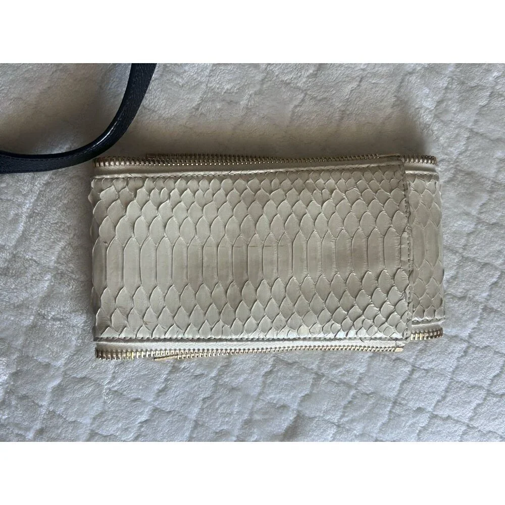 Paige Gamble Taupe Pebbled Leather Blakeley Bag With 2 Snakeskin Gussets